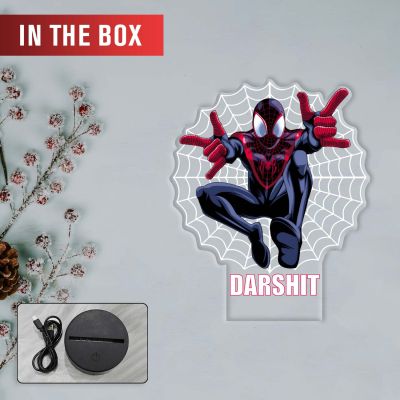 Personalized Superhero Web LED Lamp with UV Print – Custom Name Acrylic Night Light for Kids Room Décor